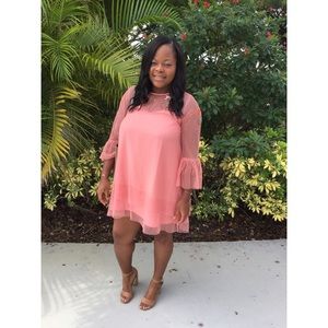 Pink embroidered taffeta dress